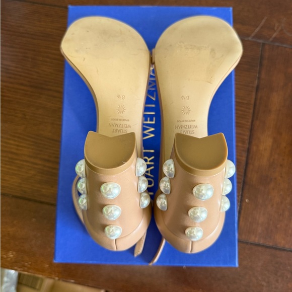 Stuart Weitzman nearlynude‎ sandal heels with pearls size 8.5 - Picture 5 of 7